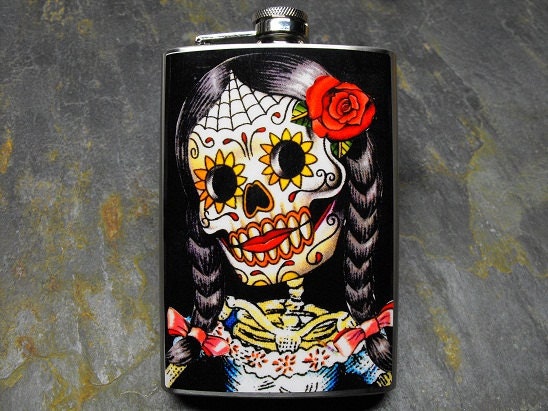 FD233 - Day of the Dead Decorated 8oz. Flask - La Novia