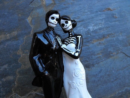 Day of the Dead Wedding Cake Topper With No Veil - 6 Inches