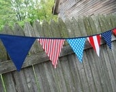 CUSTOM for MALLORY - Nautical Birthday Party Banner Bunting, Party Flags, Beach Party -- red, light blue, navy blue, white fabric flags