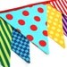CUSTOM FOR JULIE -- Set of 4, Carnival Birthday Banner, Circus Bunting, Party Flags, Photo Prop - red, yellow, blue, green, orange fabric