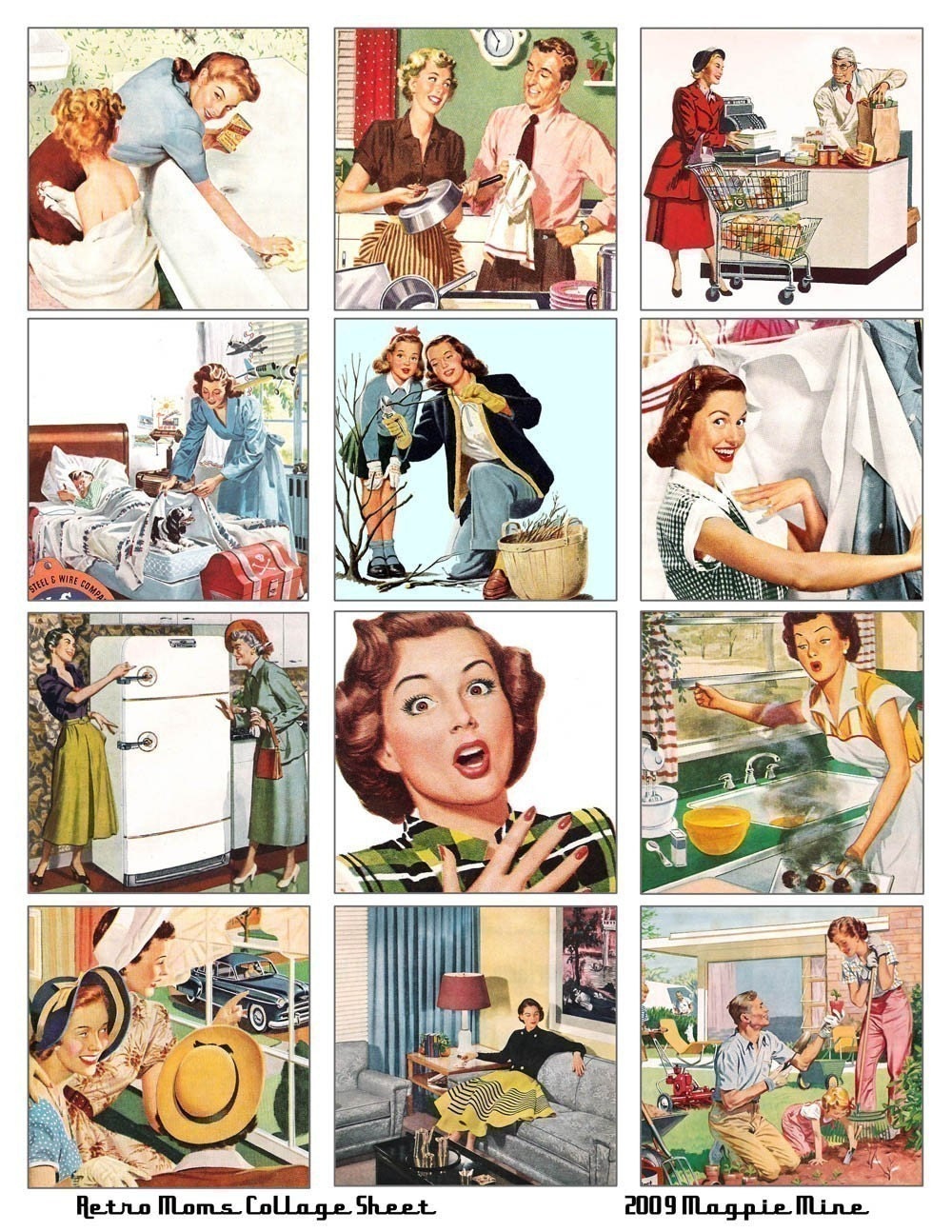 Retro Moms Collage Sheet - 1950s - 2.5 x 2.5 Squares - Digital Download - Printable