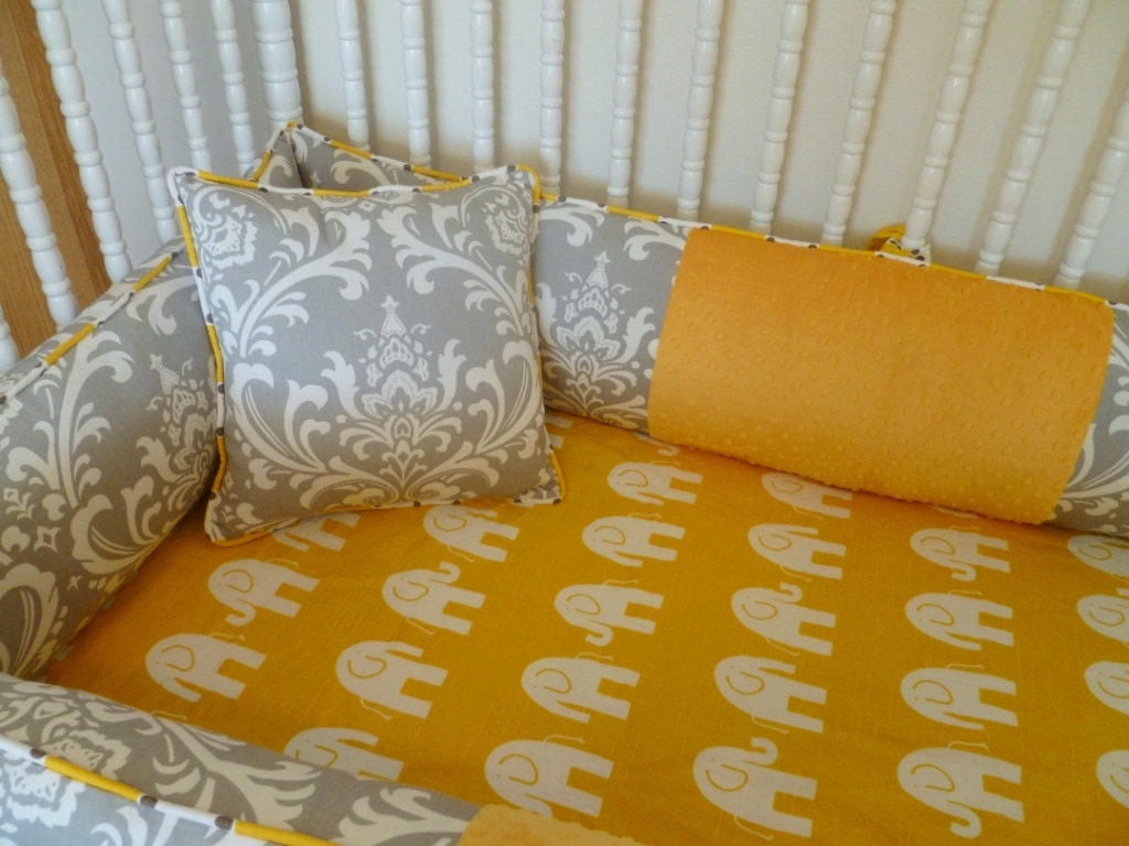 Custom Crib Bedding Set - Grey and Yellow