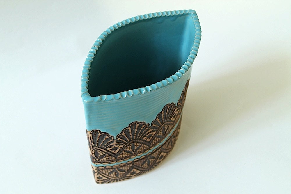 Made to Order: Handmade Moroccan Lace Porch Planter in Turquoise, Size Medium