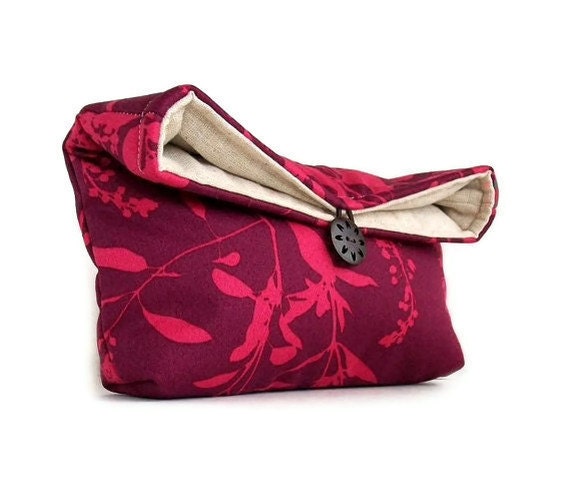 Pink on Mulberry Wildflowers, Bridesmaid Gift, Makeup Bag, Clutch Purse, Great for Travel, Gift Under 25