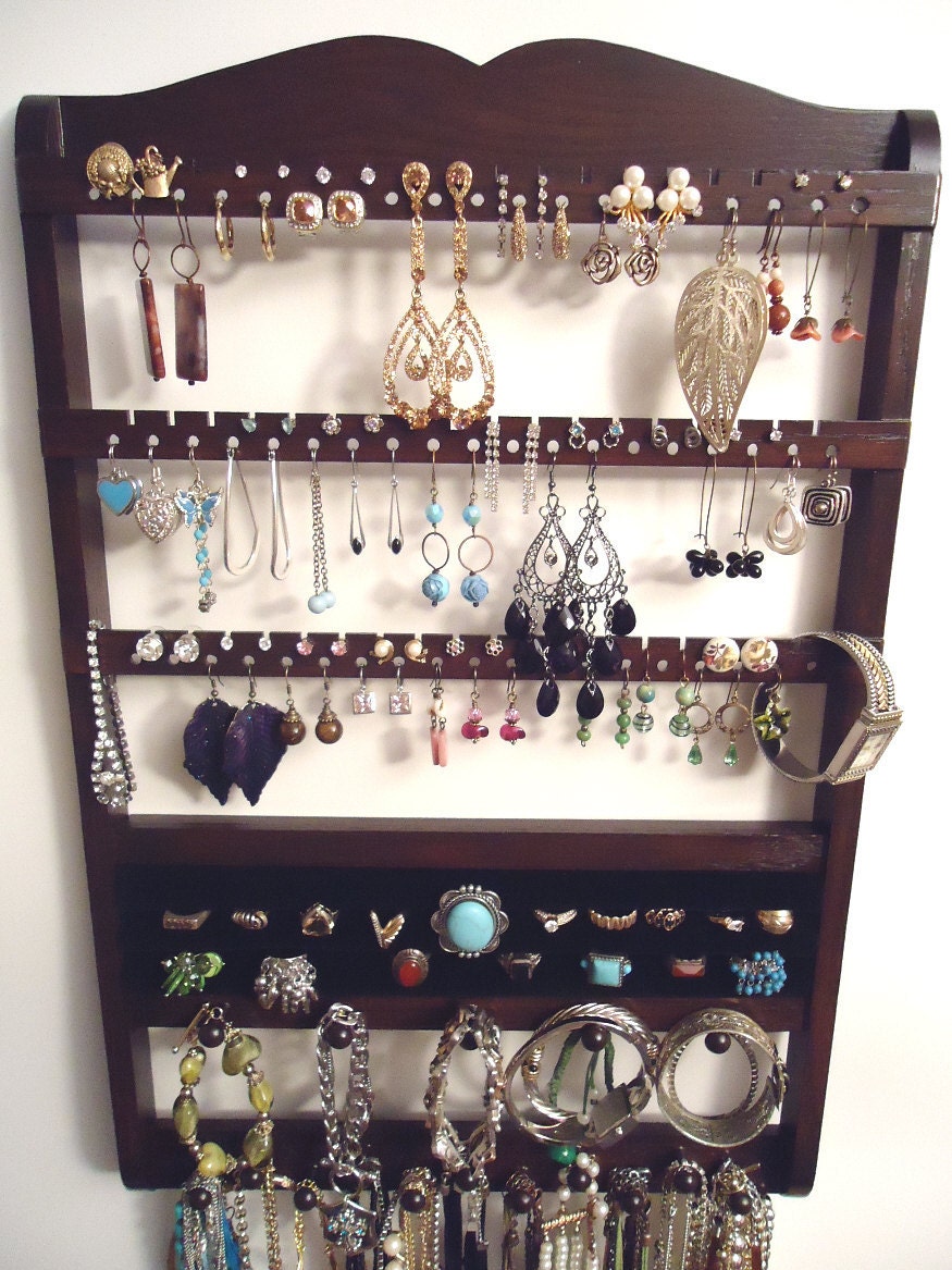 Ring Holder - Jewelry Display,  20 Rings, 54 Plus Pairs, 16 Pegs, Cocoa Brown, Boutique Quality & Design, Great MOTHER'S DAY GIFT, rts