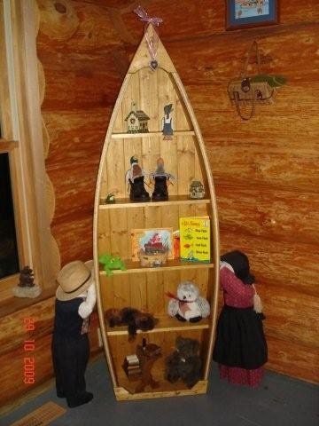 6 Foot Handcrafted Wood Knotty Pine Row Boat shelf Bookcase bookshelf canoe