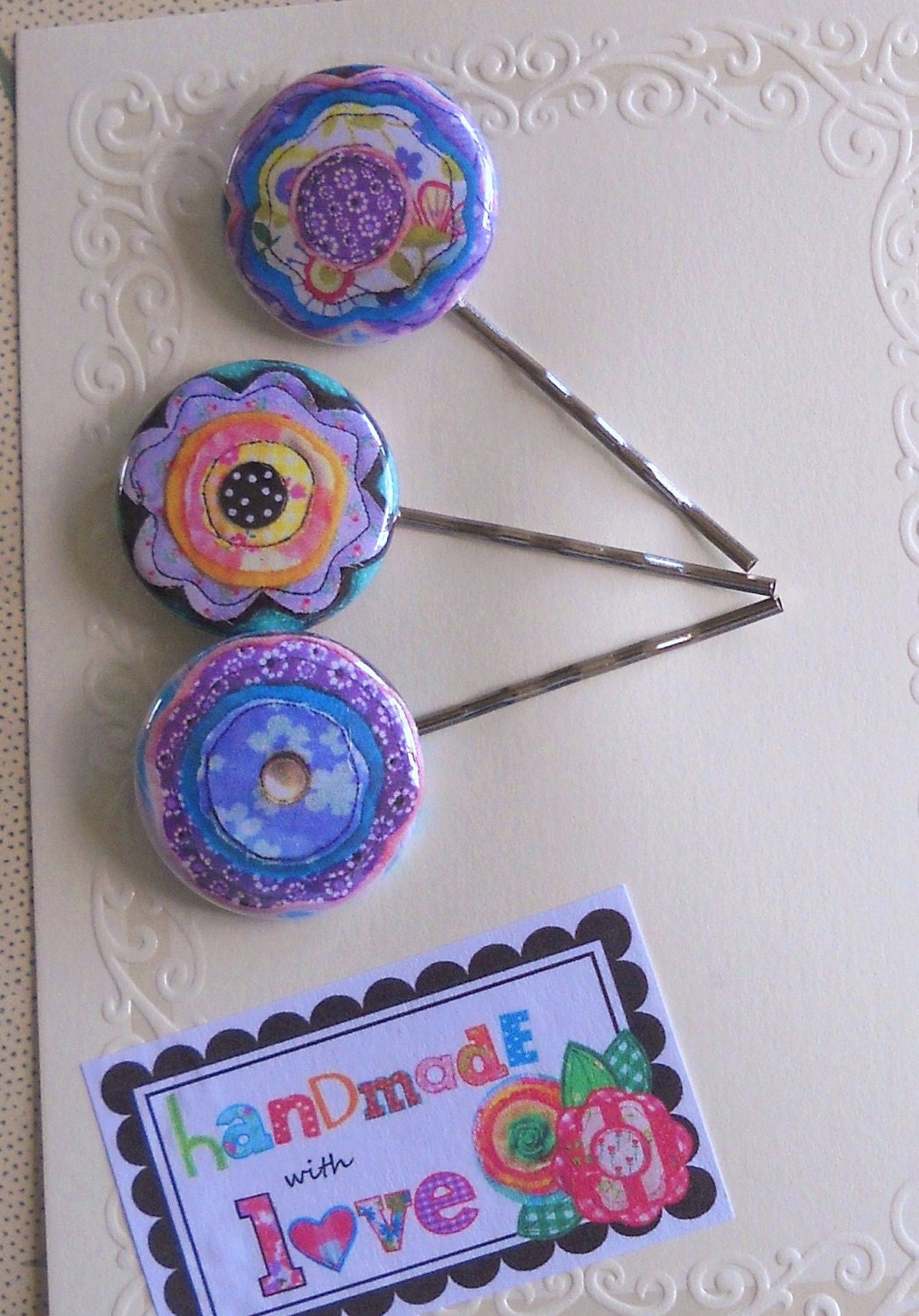 Eye Candy - bobby pin trio  - purple and blue