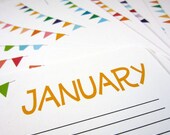Perpetual Calendar, Wall Calendar - Bunting, Banner, Pendant, Birthday Planner, Organizer - single sheets