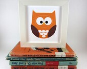 Owl Wall Art Animal, Owl Print, Home Decor, Nursery Pictures, Woodland Creature, Forest Animal, Orange Owl