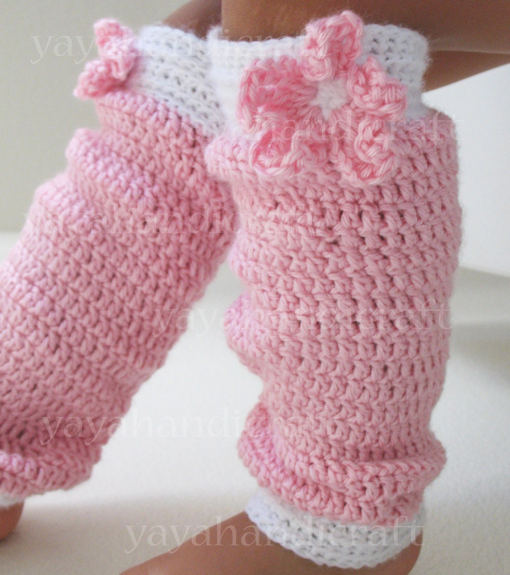 2T-3T Soft Pink and White Crochet Leg warmers for toddler girl