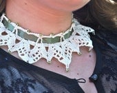 Victorian Choker Necklace - Lacy Collar - Sage Green