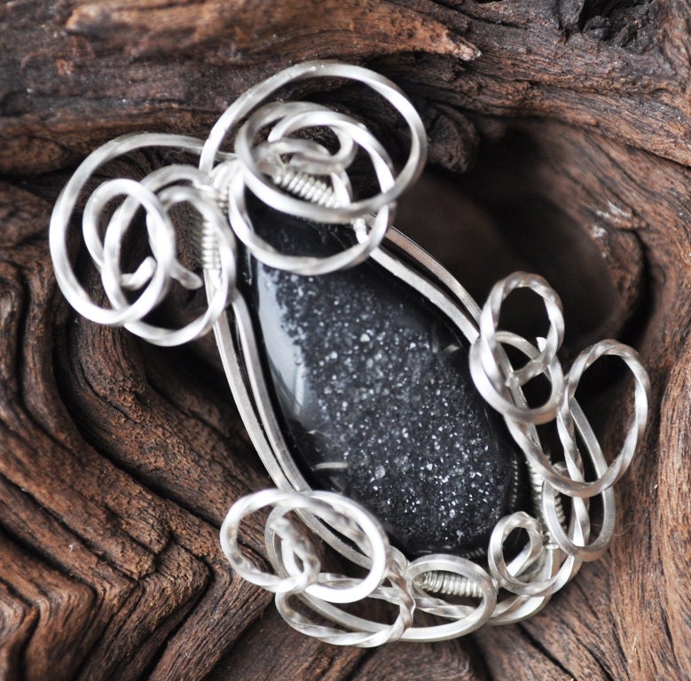 Druzy Agate Wire Wrapped - Brooch