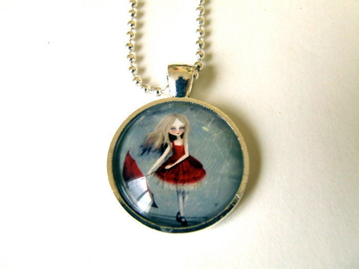 Art Necklace "Livewire" Round 1" Pendant with Chain - Detailed Print of Original Artwork Set Under Real Glass