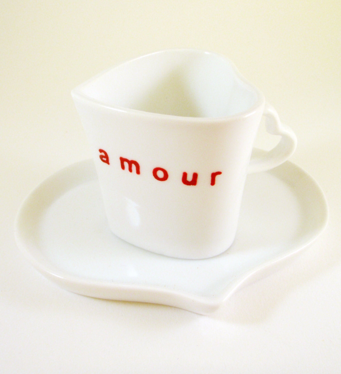 Hand Painted Heart Shaped Espresso or Tea Cup - Amour