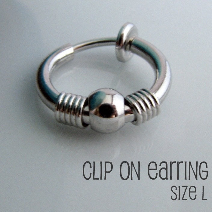 Ear Cuff and Clip On Earrings - For ear cartilage or earlobe or Helix or Rim or Nose - Non Pierced Silver Hoop For Men size L (575)