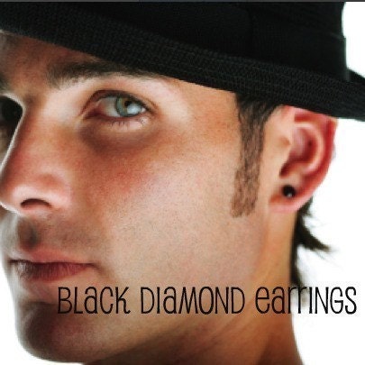 PROMOTION: Mens Black Earrings - Black Diamond Earrings CZ- Hip Hop Bling Sterling Silver Earrings for Guys - Medium 5mm (no.422)