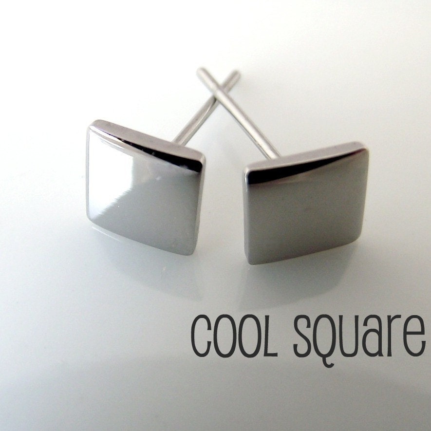 Mens Earrings Silver Stud - Earrings for Men - Geometric Stainless Steel ...Cool Square... (no.420G)