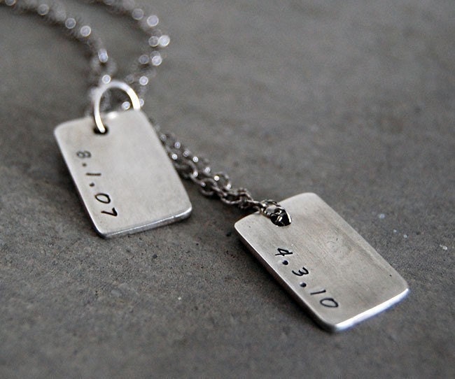 Discreet Double Dog Tag Rustic Necklace - Personalized with Names, Date or Initials.