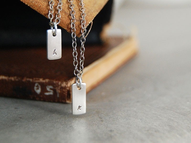 Itsy Bitsy Teeny Weeny  Modern Initial Tag Necklace - Personalized with Lowercase Letters