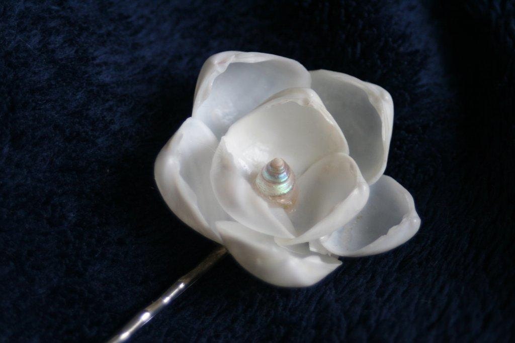 White Hair Blossom: Made Entirely with Real SEASHELLS