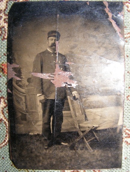 Tintype...Old Beat Up Man in Uniform