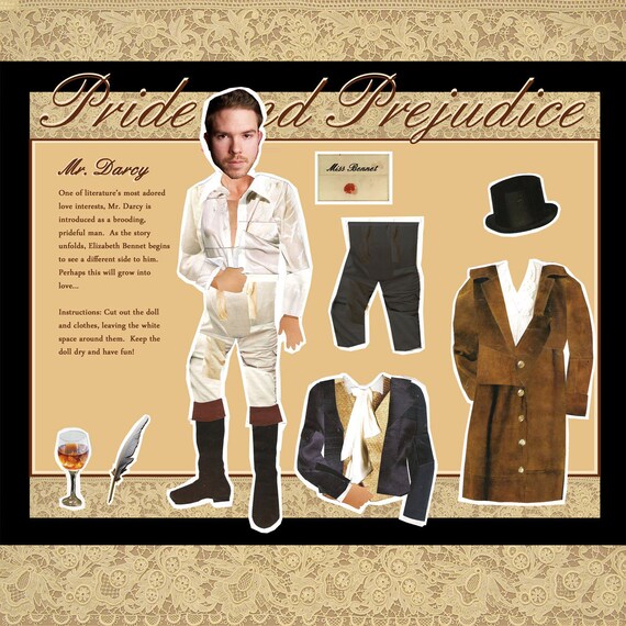 YOU or YOUR MAN is Mr. Darcy personalized dress up Paper Doll Pride and Prejudice magnetic collage