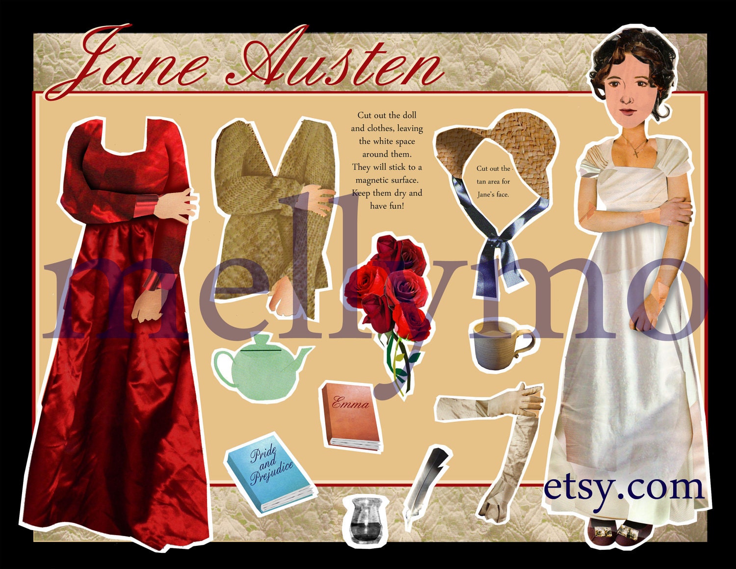 Jane Austen author of Pride and Prejudice magnetic paper doll set