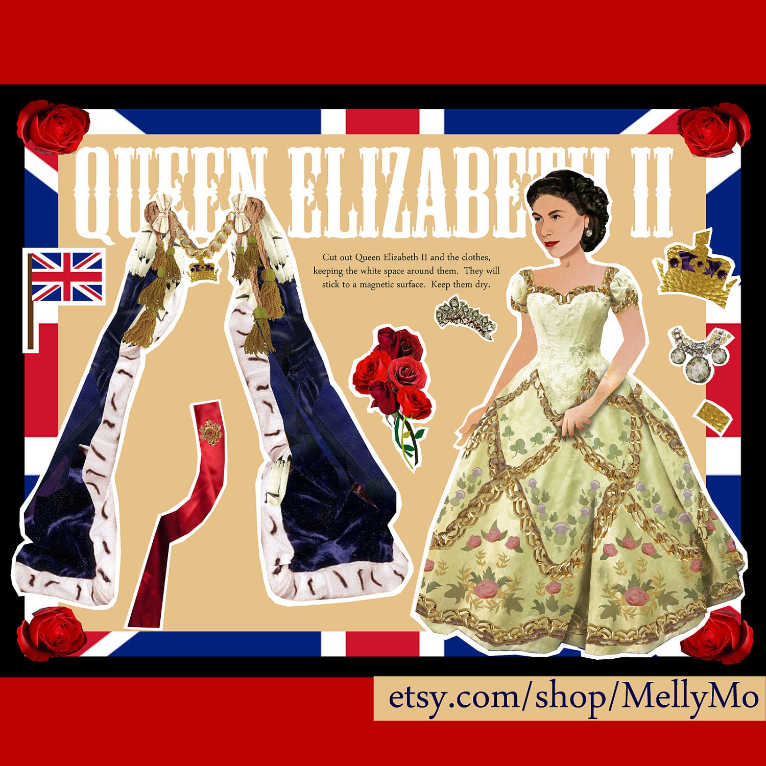 Queen Elizabeth II magnetic paper doll set Coronation dress