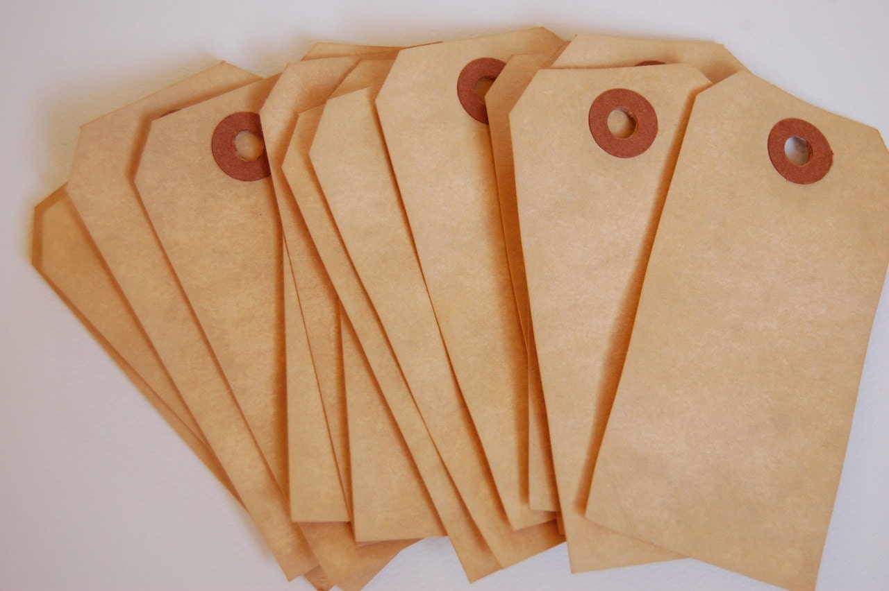 15 Medium Tea Stained Manilla Shipping Tags 3 3/4 x 1 7/8