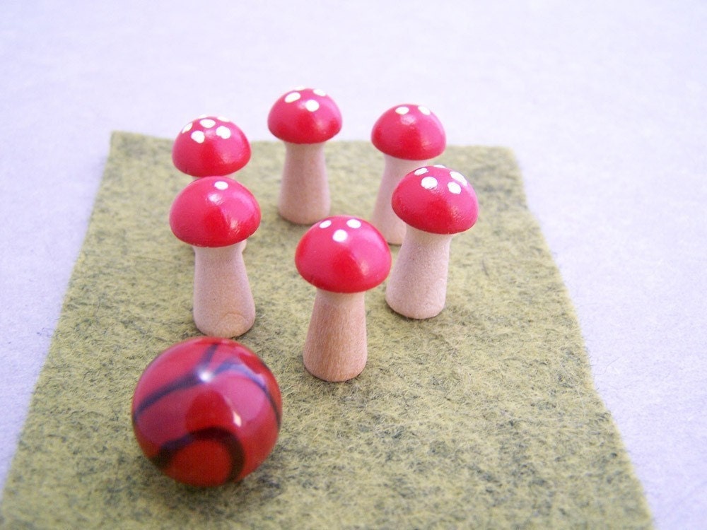 Mini-Mushroom Bowling Game - aka Fairy Ring Bowling - Bowling Pins, Ball & Lane Set