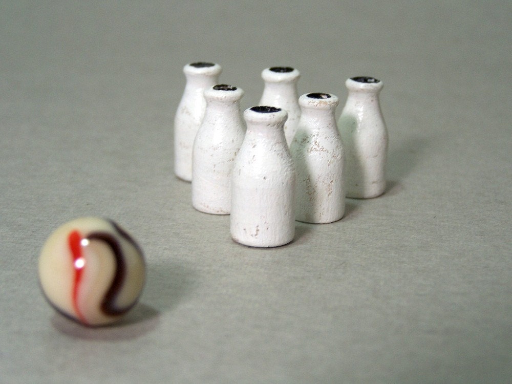 Mini Milk Bottle Bowling - Tiny Tabletop Marble Bowling Game