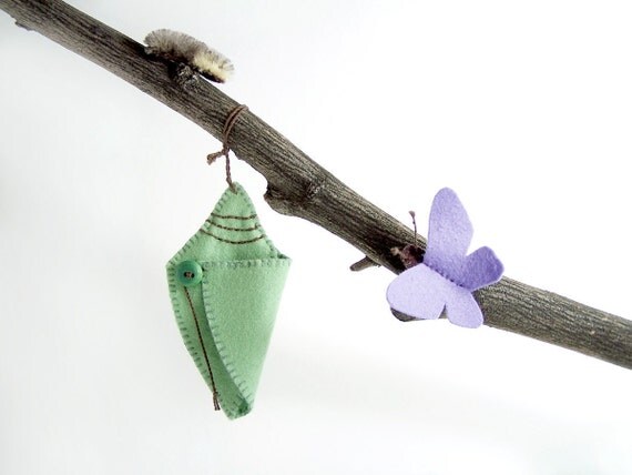 Butterfly Life Cycle Playset from natural materials - Educational, Heirloom Felt Toy