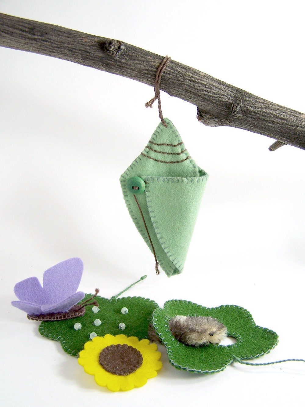 Butterfly Life Cycle Playset from natural materials - Educational, Heirloom Felt Toy