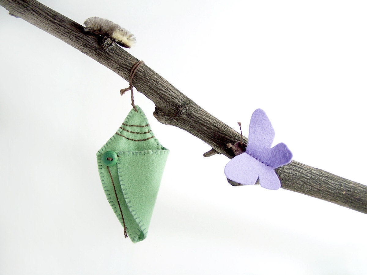 Butterfly Life Cycle Playset from natural materials - Educational, Heirloom Felt Toy