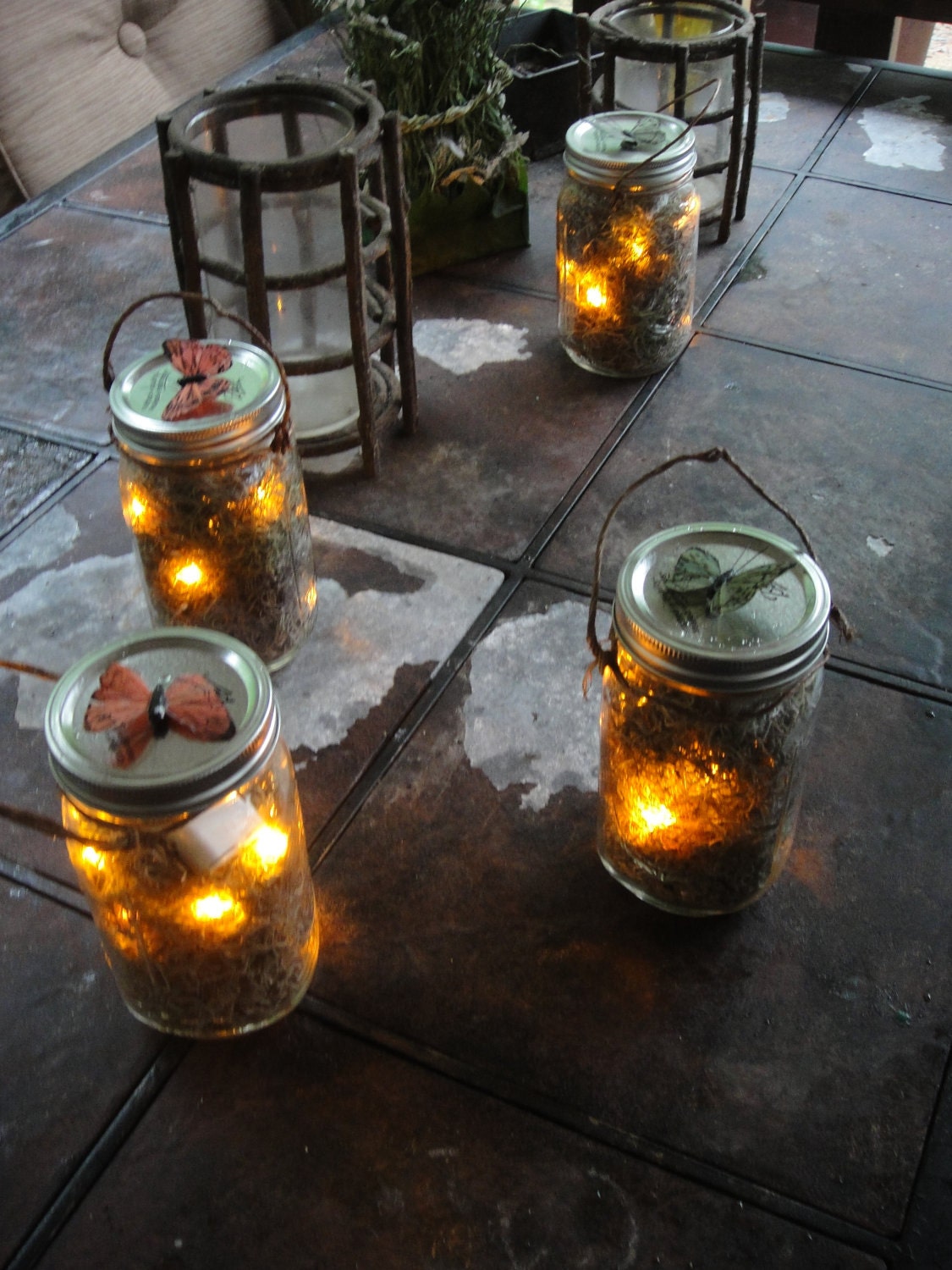PERFECT FOR HALLOWEEN Orange Color led Firefly Laterns-Quart Size Battery Operated Mason Jars-Set of 4 - simplykacie