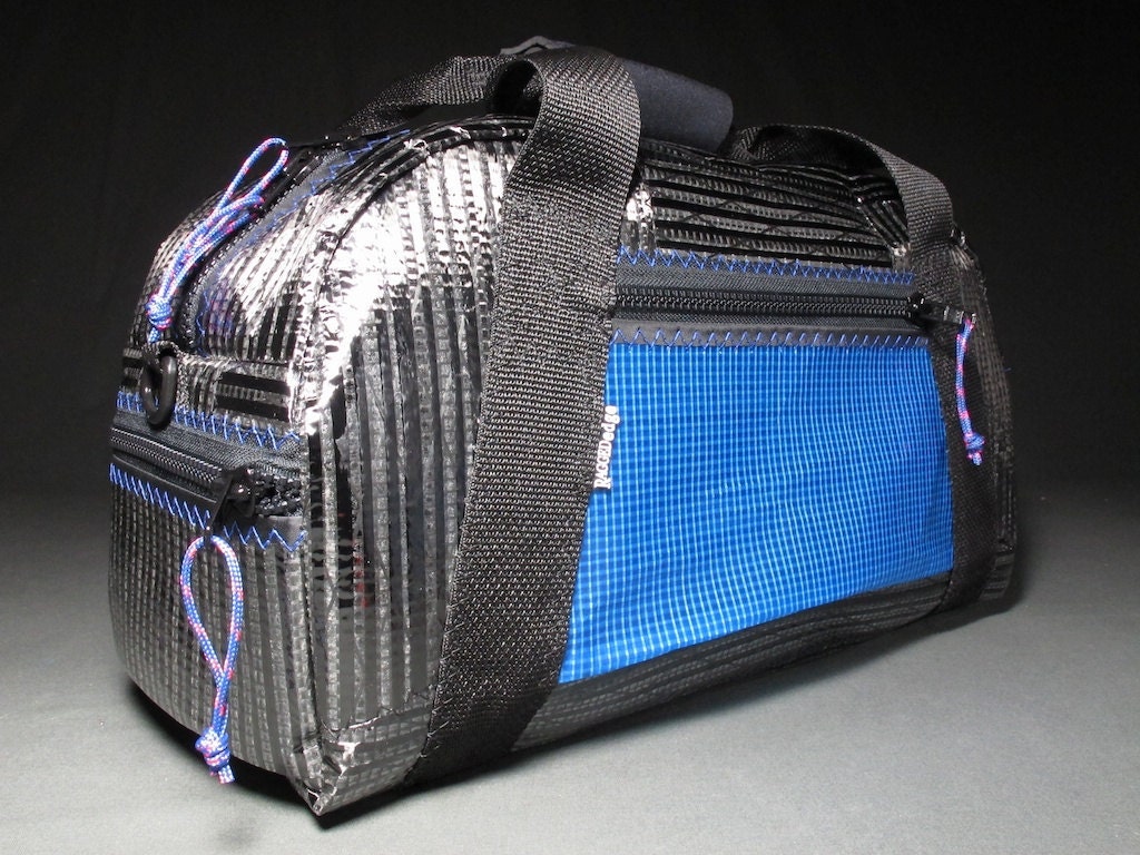 Mens Carbon Fiber Duffle Bag: The Armadillo - Black and Blue - Vegan