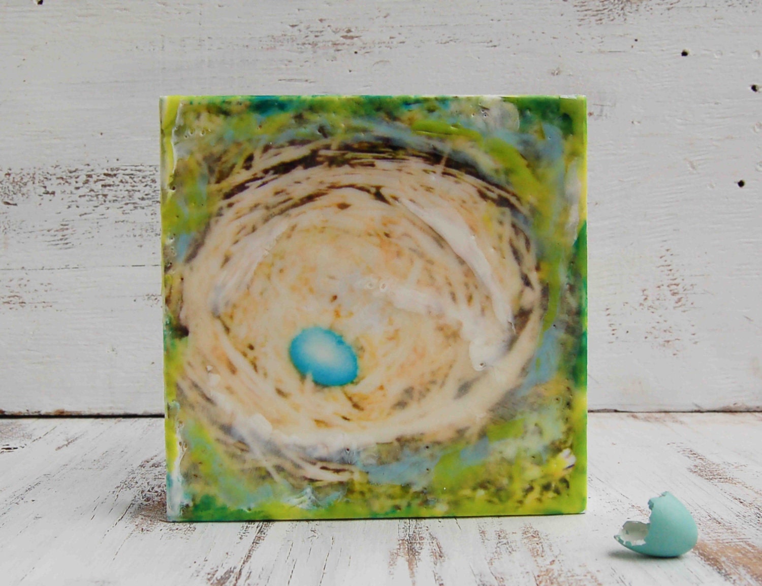 NEST Original Encaustic Mixed Media  Photo Painting