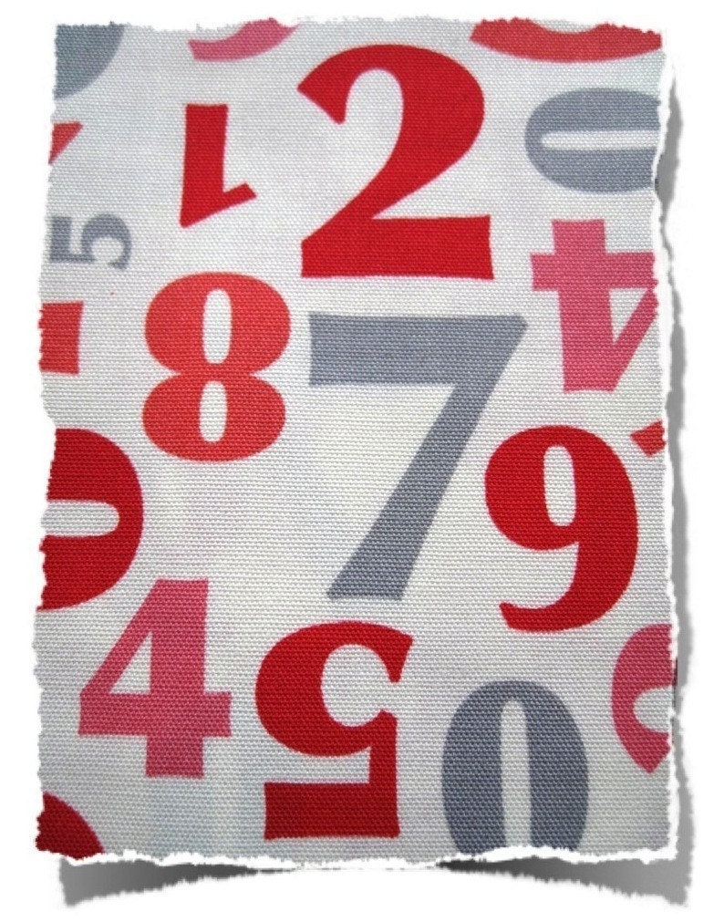 japanese cotton fabric - red pink and gray numbers