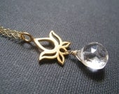 Gold Lotus necklace, Lotus & gemstone necklace, zen style jewelry, bridesmaid gifts, bridal party jewelry, weddings