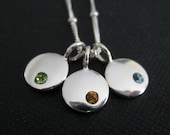 Birthstone necklace, birthstone charm necklace, silver birthstone disc, children's  birthdays, grandmother's gift