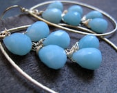 set of 3 Blue Amazonite Hoop Earrings, wire wrapped blue gemstone earrings, aqua blue, bridesmaid earrings