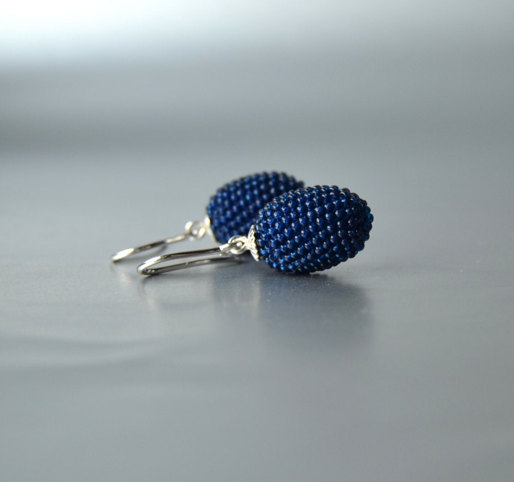 indigo olives  small oval earrings