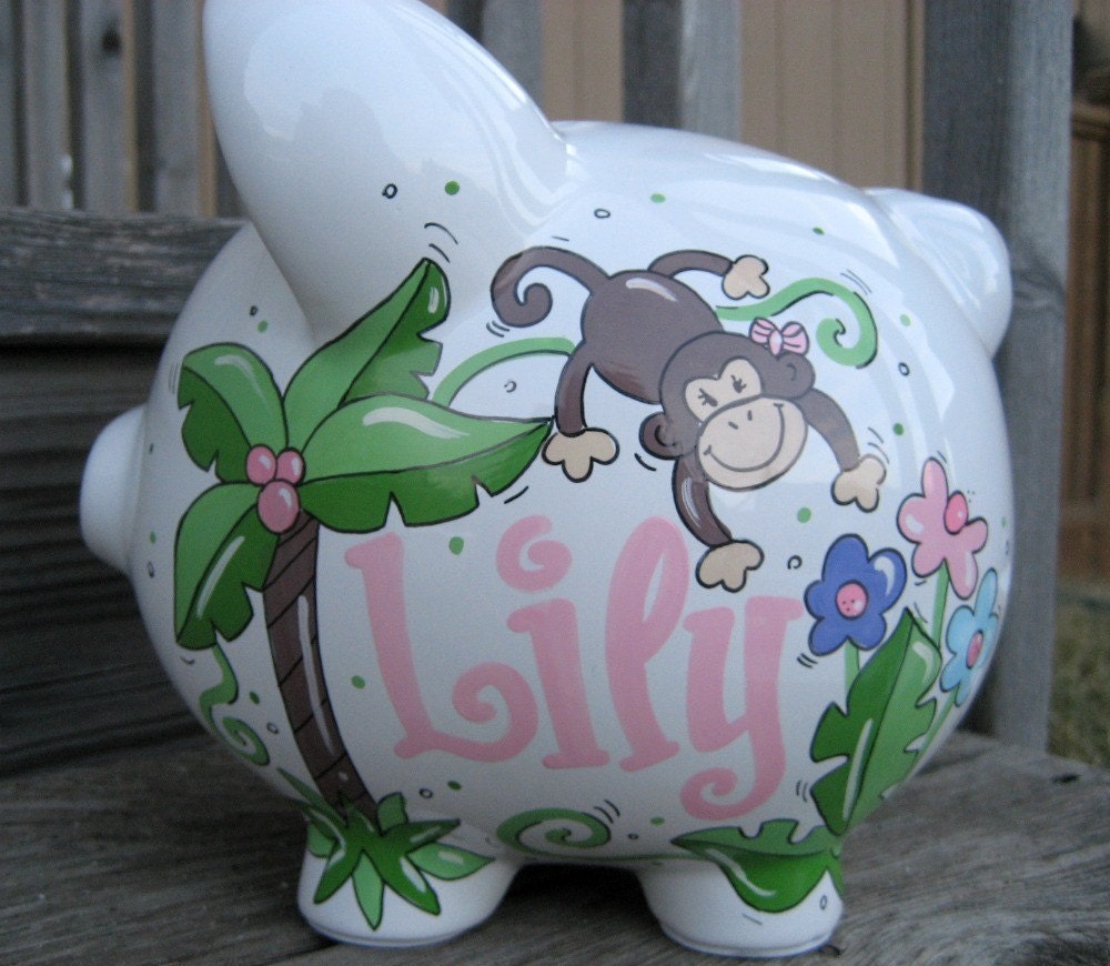 Large-Custom Personalized Piggy Bank-Monkeys
