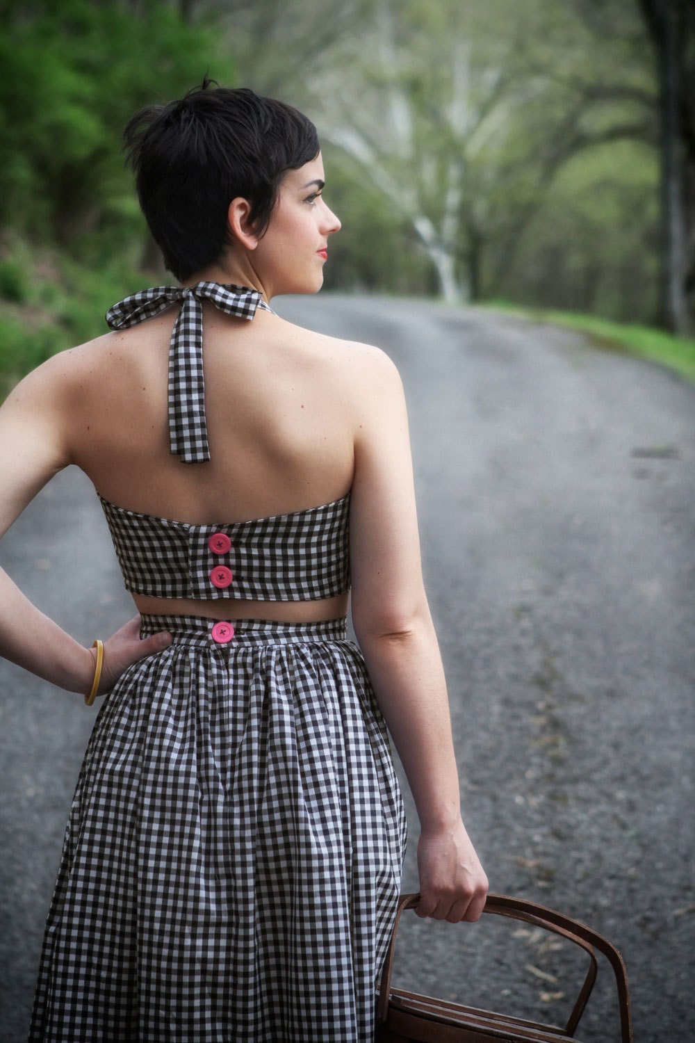 Handmade Playsuit, Crop Top, Black & White Gingham xs-s-m-l