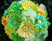 Lemon Lime Button Fabric Wedding Bridal Bouquet