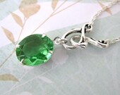 Vintage Rhinestone Necklace Emerald Green in Silver Estate Style. Emerald City