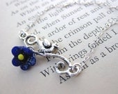 Vintage Flower Necklace Sterling Blue Bird Antique Bead Charm
