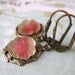Leaf Flower Earrings Vintage Rose Glass Filigree Brass Antiqued Settings Frosted Leaves