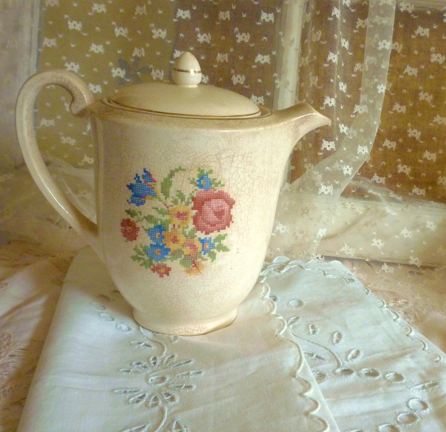 petit point on coffee pot