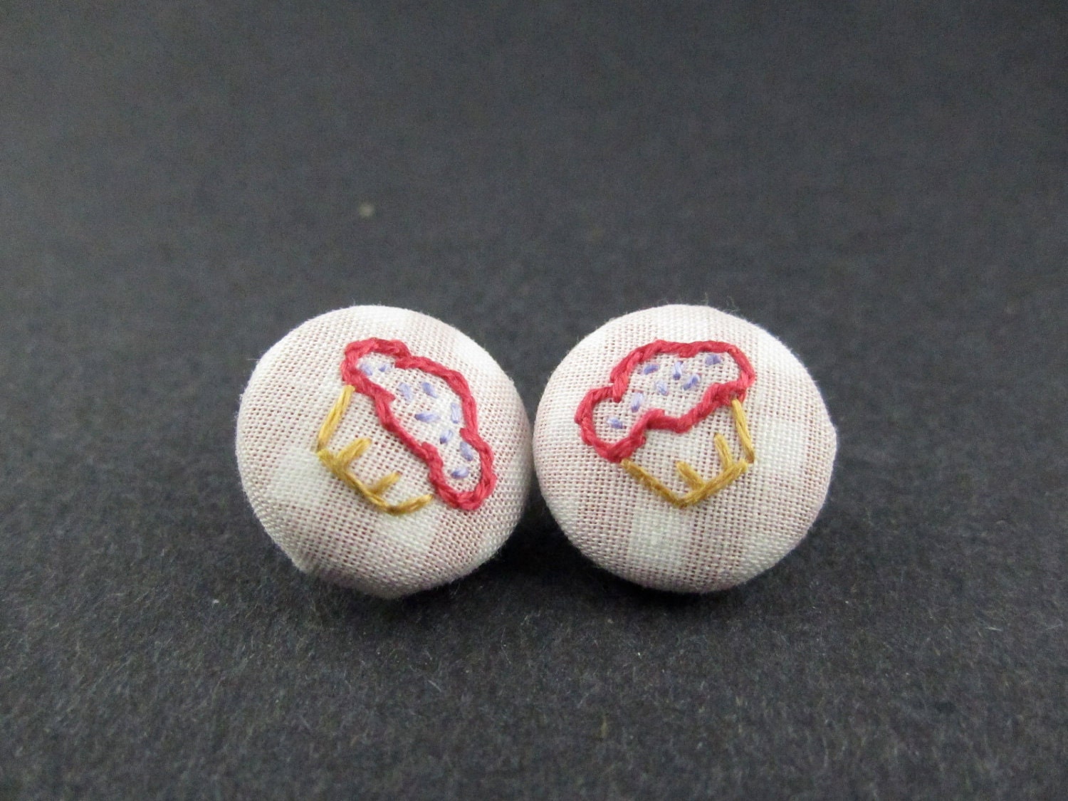 Strawberry Cupcakes - Embroidered Earrings